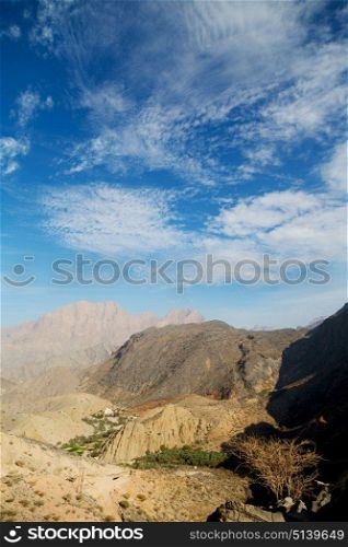 gorge and canyon the deep cloudy sky in oman the old mountain