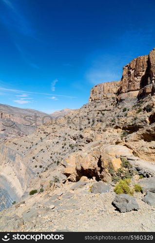 gorge and canyon the deep cloudy sky in oman the old mountain