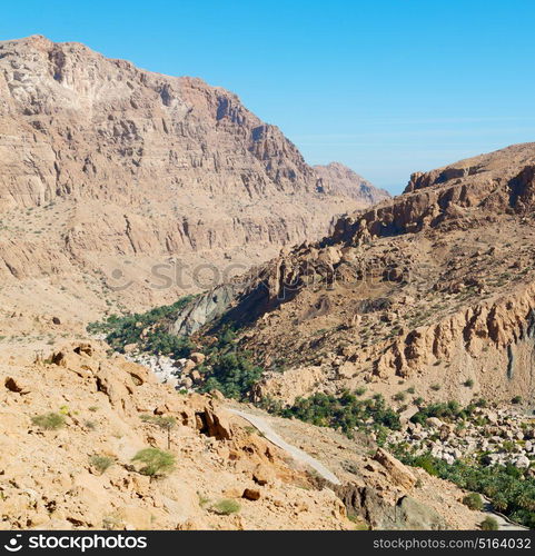 gorge and canyon the deep cloudy sky in oman the old mountain