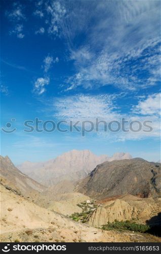 gorge and canyon the deep cloudy sky in oman the old mountain