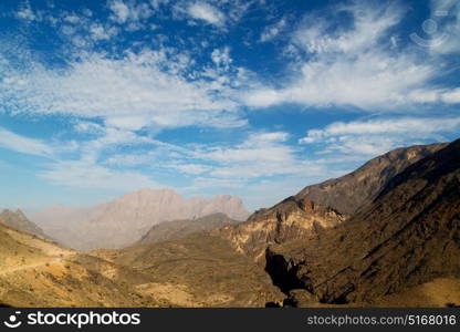 gorge and canyon the deep cloudy sky in oman the old mountain