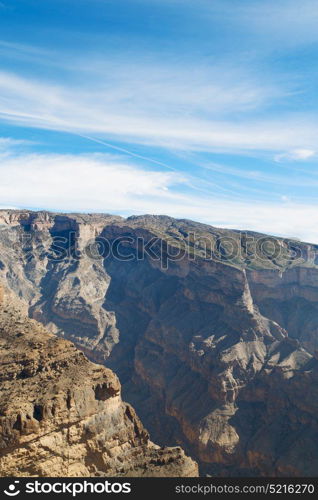 gorge and canyon the deep cloudy sky in oman the old mountain