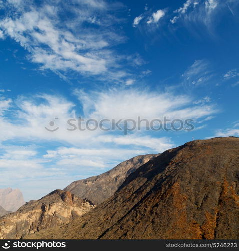 gorge and canyon the deep cloudy sky in oman the old mountain