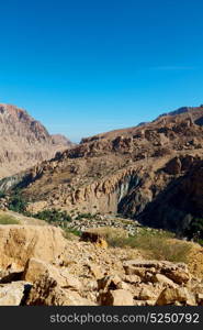 gorge and canyon the deep cloudy sky in oman the old mountain