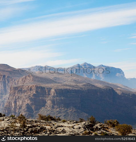 gorge and canyon the deep cloudy sky in oman the old mountain