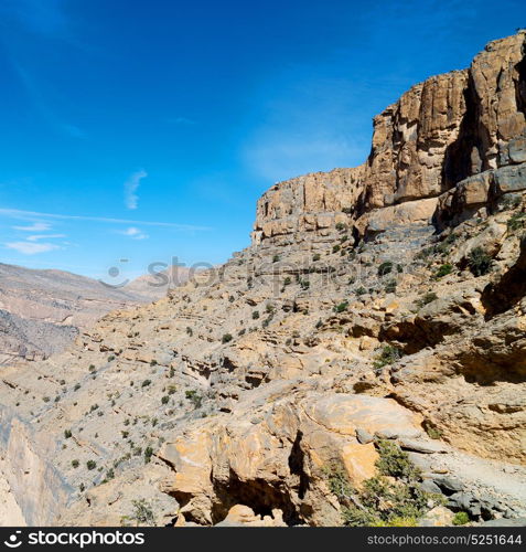 gorge and canyon the deep cloudy sky in oman the old mountain