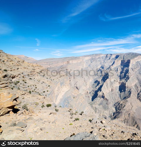 gorge and canyon the deep cloudy sky in oman the old mountain