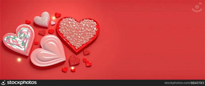 Gorgeous 3D Heart Shape, Diamond, and Crystal Illustration for Valentine’s Day Banner