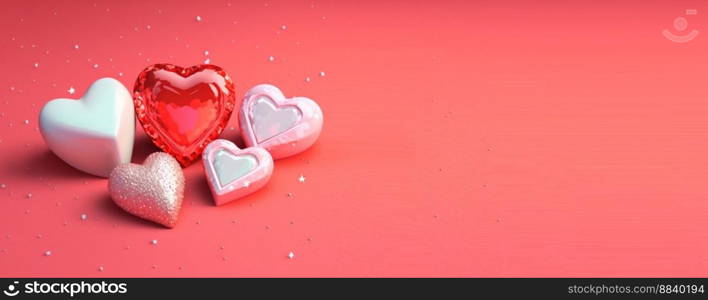 Gorgeous 3D Heart Shape, Diamond, and Crystal Illustration for Valentine’s Day Banner