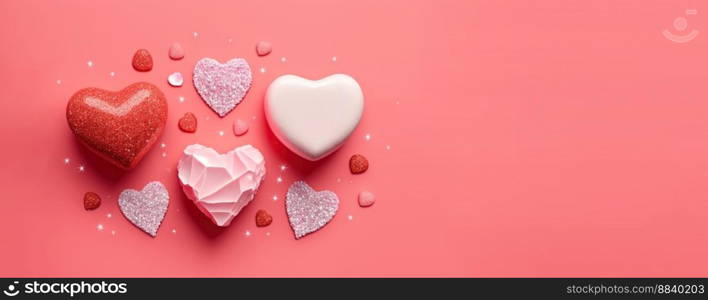 Gorgeous 3D Heart Shape, Diamond, and Crystal Illustration for Valentine’s Day Banner