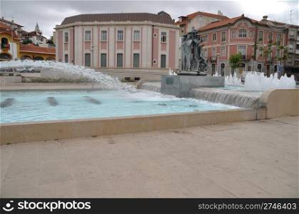gorgeous luminous fountain in Leiria city, Portugal