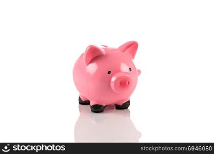 Gorgeous pink piggy bank, isolated on a white with soft shadow