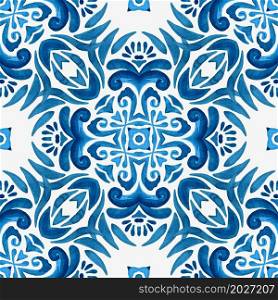 Gorgeous seamless mediterranean tile islamic background seamless pattern. Watercolor decoartive mosaic ceramic cross design. Gorgeous seamless mediterraneanc background seamless pattern. Decoartive mosaic ceramic design
