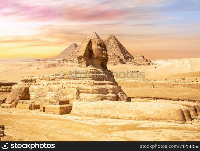 Gorgeous Sphinx in front of the Giza Pyramids, Egypt.
