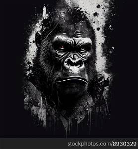 Gorilla face art. Gorilla animal portrait illustration. Jungle monkey character graphic, black creative color drawing. King of wildlife, strong and danger silverback power, primate head. Gorilla face art. Gorilla animal portrait illustration