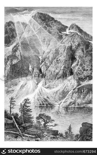 Gorka Wieruszowska and the Fish Lake in Lodz, Poland, drawing by G. Vuillier, from a photograph by Dr. Gustave le Bon, vintage engraved illustration. Le Tour du Monde, Travel Journal, 1881