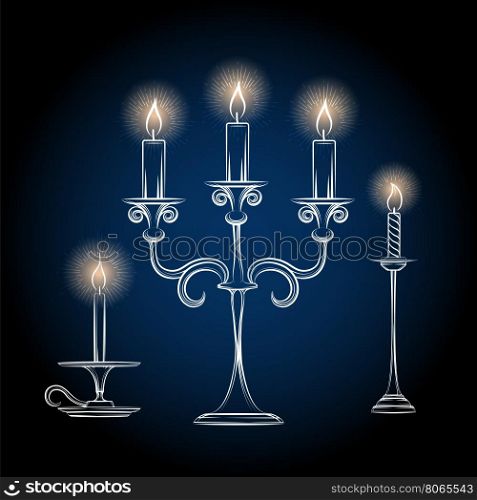 Gothic antique chandeliers sketch with light. Hand drawn gothic antique chandeliers sketch with light - chandeliar sketch vector illustration