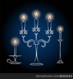 Gothic antique chandeliers sketch with light. Hand drawn gothic antique chandeliers sketch with light - chandeliar sketch vector illustration
