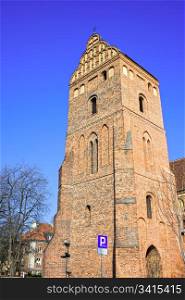Gothic architecture style of the St. Mary&rsquo;s Church (The Church of the Visitation of the Most Blessed Virgin Mary) bell tower in Warsaw, Poland