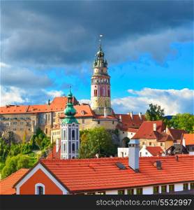 Gothic castle and Hradek tower. Cesky Krumlov. Czech Republic.