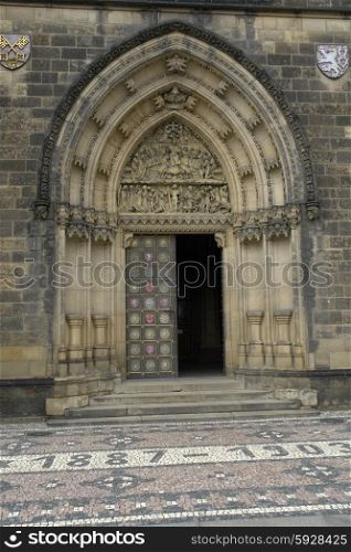 gothic church door detail in the city of prague