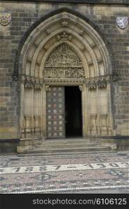 gothic church door detail in the city of prague