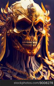 Gothic horror dark scene with skull. Dark fantasy.  Generative AI

