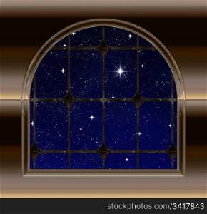 . gothic or science fiction window looking into starry night sky with wishing star