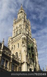 Gothic revival building housing local government. Marienplatz, Munich, Bavaria, Germany, Europe.