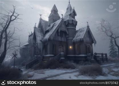 Gothic winter house. Architecture building. Generate Ai. Gothic winter house. Architecture building
