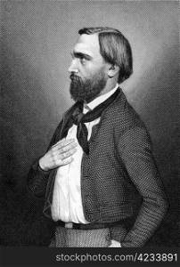 Gottfried Kinkel (1815-1882) on engraving from 1859. German poet. Engraved by Kuhner and published in Meyers Konversations-Lexikon, Germany,1859.