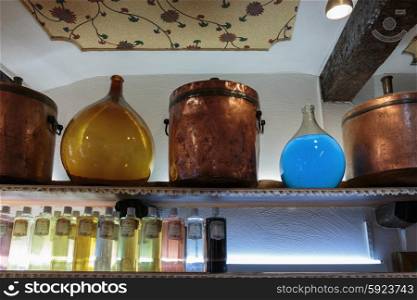 GOURDON, FRANCE - OCTOBER 31, 2014: Ancient perfume laboratory in the village