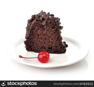 Gourmet Chocolate Cake with Chocolate Chips On White Background