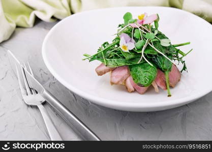 gourmet duck breast filet with basil salad