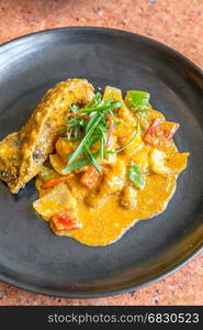 Gourmet spice curry rock lobster with salted egg