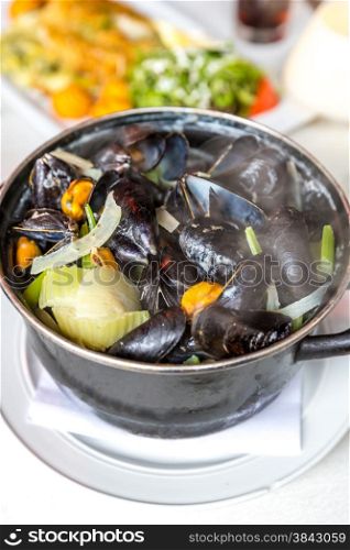 gourmet Steamed mussels with fresh herbs for a tasty seafood meal