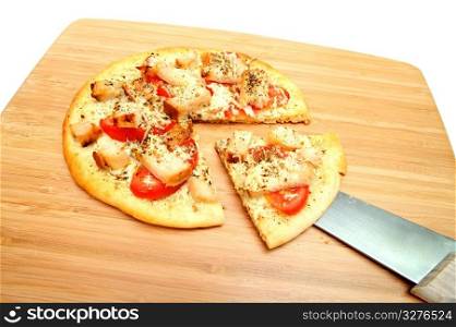 Gourmet veggie pizza topped with chicken, asiago cheese, fresh tomatoes and dried herbs. Chicken Pizza