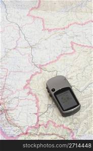 GPS and Map for planning hiking trip. GPS and Map