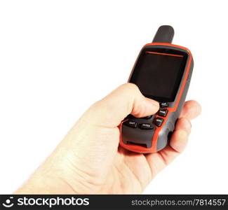GPS Gerat Global Positioning mit Hand on the white background