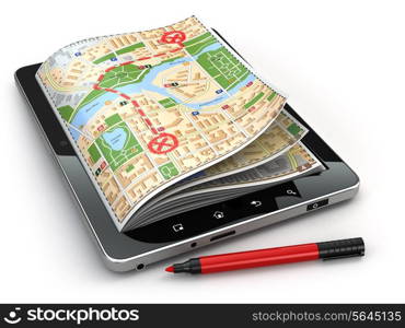 GPS navigation concept. Guide map on the tablet pc screen. 3d