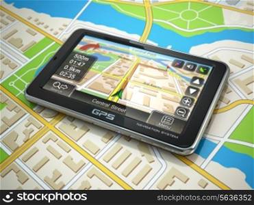 GPS navigation system on the city map. 3d