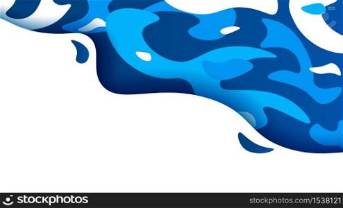 Gradient futuristic blue wave flow isolated on white background. Colorful azure, waving, liquid splashes, abstract stains of water or pond backdrop vector graphic illustration. Gradient futuristic blue wave flow isolated on white background
