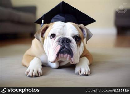 Graduate dog at home. Happy education. Generate Ai. Graduate dog at home. Generate Ai