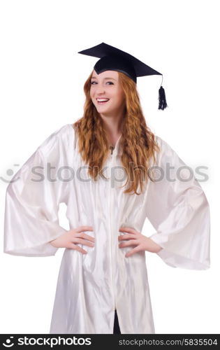 Graduate girl isolated on white