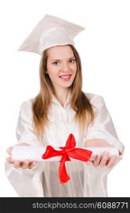 Graduate girl solated on white