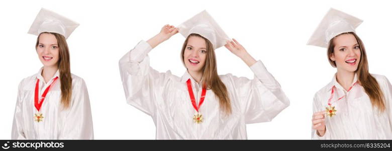 Graduate girl solated on white