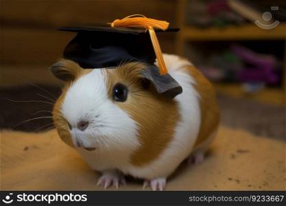 Graduate guinea pig. Cute cap. Generate Ai. Graduate guinea pig. Generate Ai