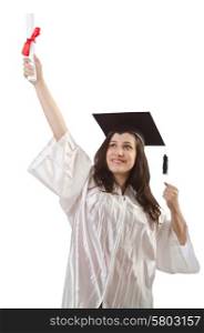 Graduate with diploma on white