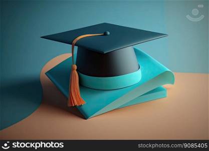 Graduation cap with books. Illustration Generative AI. Graduation cap with books. Illustration AI Generative