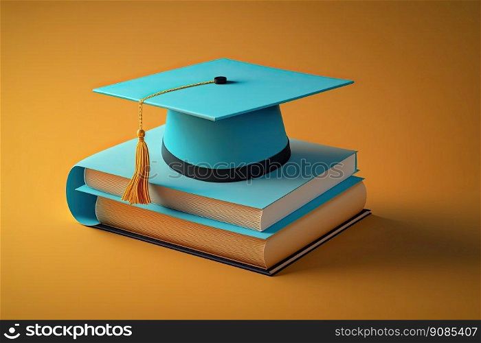Graduation cap with books. Illustration Generative AI. Graduation cap with books. Illustration AI Generative